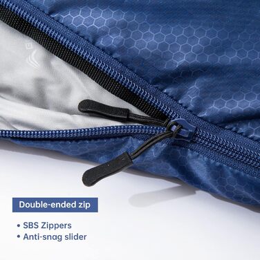 Спальний мішок BISINNA XXL для великих дорослих, 3-4 сезонний, зимовий, теплий, ковдровий, для кемпінгу, великий розмір, синій, ліва блискавка, 2.5 кг