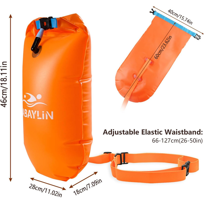 Надувна плавуча шийка 20L помаранчевого кольору для дорослих та дітей - безпечний тримач для плавання у відкритій воді та триатлону