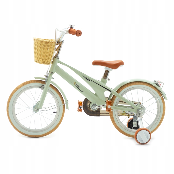 Дитячий велосипед 16 дюймів з бічними колесами та кошиком, м'ятний