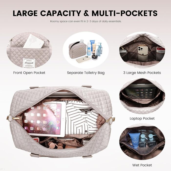 Спортивна сумка LOVEVOOK для жінок з відділенням для взуття та мокрих речей, дорожня сумка-мішок Weekender, косметичка, сумка для пологового будинку, водонепроникна, ручна поклажа для літака, фітнесу (M-2шт, світло-рожевий)