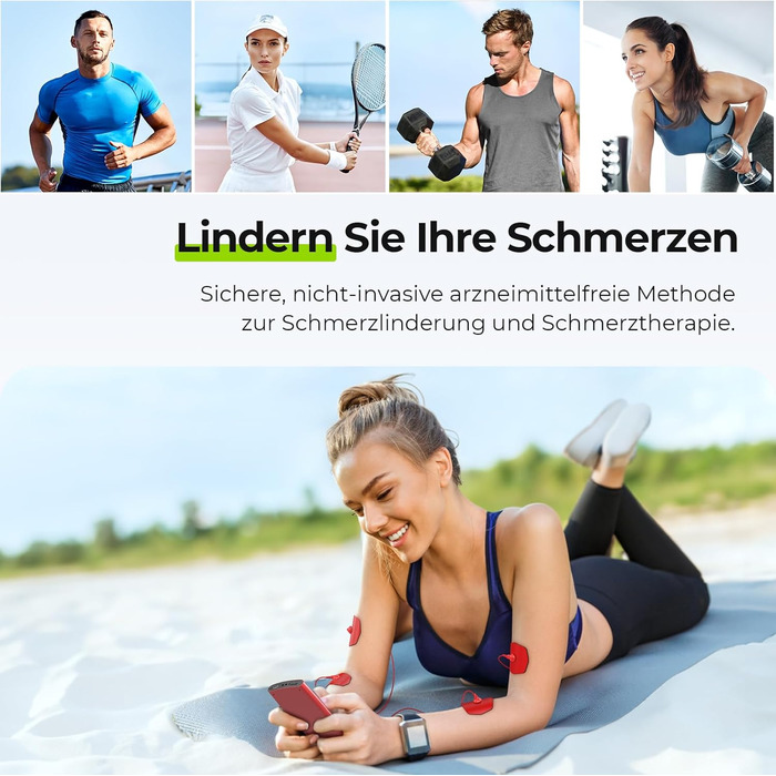 AUVON TENS пристрій для зняття болю: реінотерапія з 24 програмами, 2 канали, 12 електродів, EVA-сумка