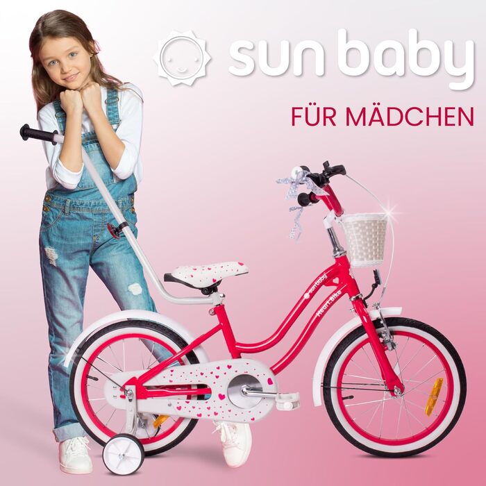 Дитяче велосипед Sun Baby Heart Bike 12/14/16 дюймів, знімний ручка-штовхач, для дівчаток 2-6 років (полуниця, 16 дюймів)