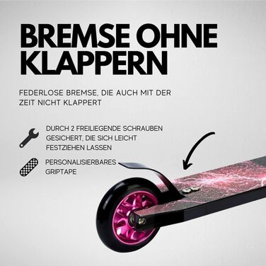 Трюковий самокат BOLDCUBE Deluxe Stunt Roller Black Fire з підшипниками ABEC 9 для дітей, підлітків та дорослих (6+ років)