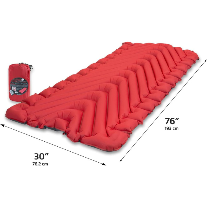 Каремат Klymit Static V Luxe широкий (76 см) для кемпінгу, туризму та рюкзаків, ізольований, 198 x 76 x 7.6 см