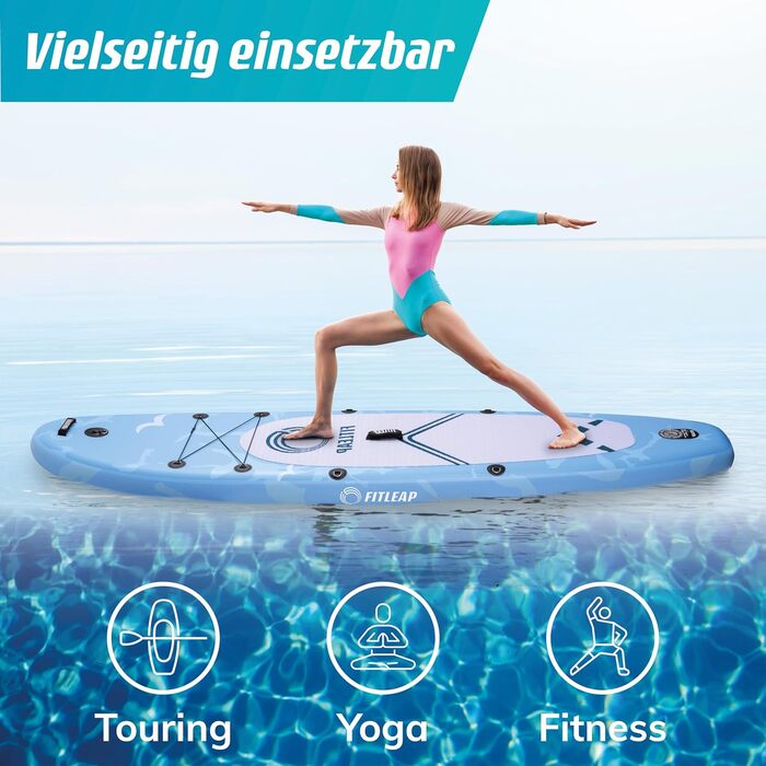 Надувна SUP-дошка Fitleap Premium з насосом, веслом і рюкзаком, синя, для йоги, серфінгу, водного спорту, 1 особа