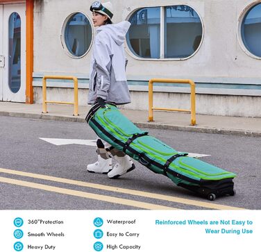 Чохол для сноуборду XCMAN на колесах, регульований, для подорожей літаком, зелений