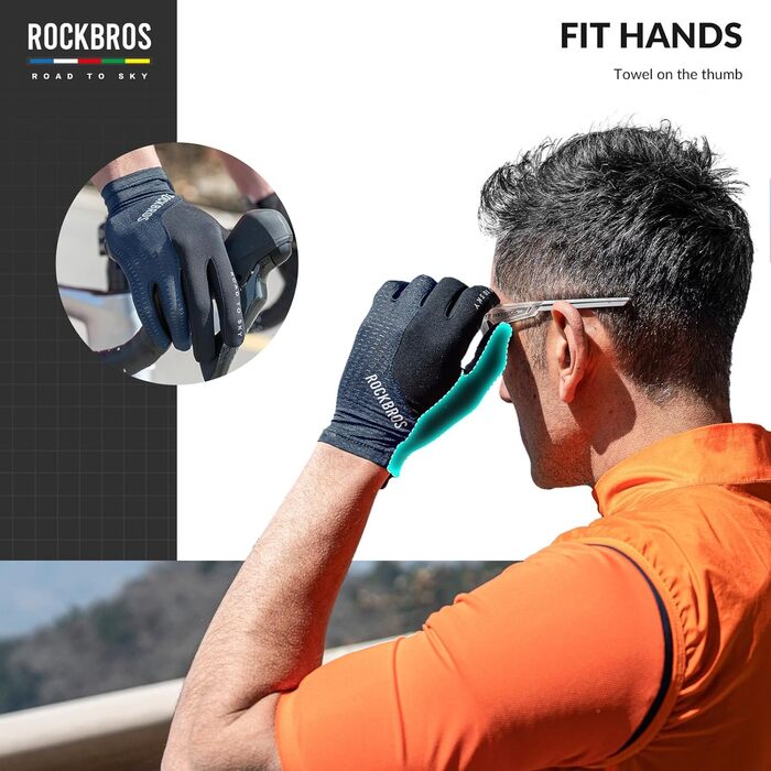 Велосипедні рукавички ROCKBROS Road to Sky: дихаючі рукавички для їзди на велосипеді з сенсорним екраном (5 пальців) для чоловіків та жінок, MTB, шосе, циклинг, зелені (L, сині)