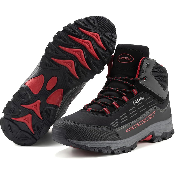 Туфлі для хайкінгу/трекінгу чоловічі та жіночі, водонепроникні, легкі, 37-46 EU, чорно-червоні, середньої висоти