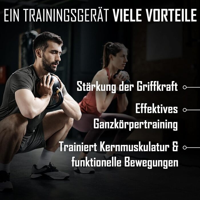 Гиря чавунна Strength Shop 10 кг з ергономічною ручкою, чорне порошкове покриття, кольорове маркування ваги, для функціонального тренування всього тіла, надміцна та довговічна
