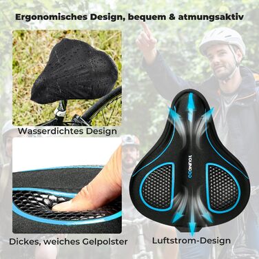 Накидка на сидіння велосипедне, гелеве, ергономічне, з дощем, для жінок та чоловіків (блакитне, широке)