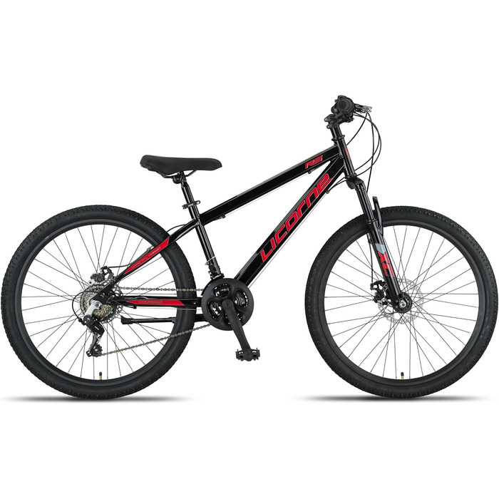 Гірський велосипед Licorne Bike Thunder Premium з дисковими гальмами, 26 дюймів, чорно-червоний, універсальний (для чоловіків, жінок та підлітків)
