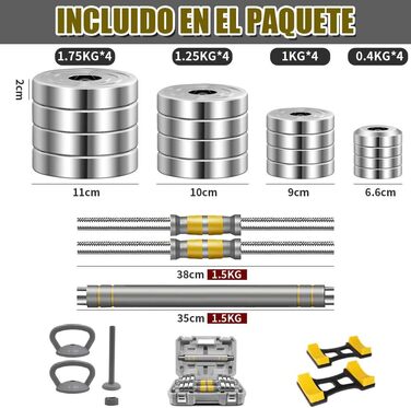 Регульований набір гантелей PHOEROS 20/30/40 KG: 3-в-1 (гантелі, штанга, гиря), сталеві гантелі для фітнесу вдома, для жінок та чоловіків, 20 KG