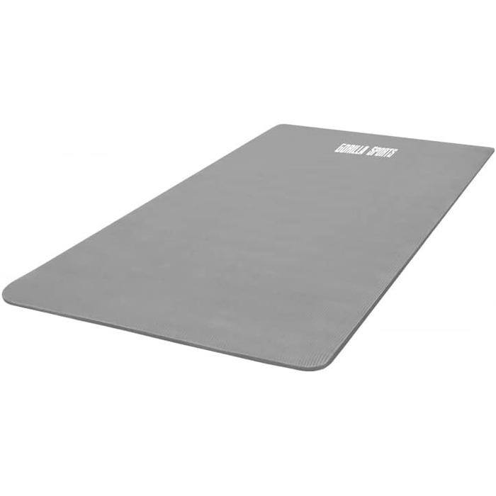 Фітнес-мат для йоги GORILLA SPORTS 190x60x1,5 см, сірий, нековзний, без фталатів, з ременем для перенесення