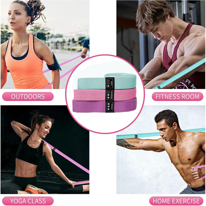 Набір еластичних стрічок для фітнесу (3 шт.), стрічки опору з 3 рівнями, фітнес-стрічки для жінок/чоловіків, силові тренування, йога, пілатес, рожевий