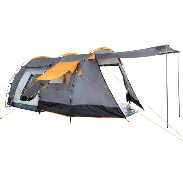 Намет CampFeuer Super+ для 4 осіб | Великий тунельний намет з 2 входами та тамбуром, водовідштовхування 3000 мм | Намет для відпочинку, кемпінгу, сімейний намет сірого кольору
