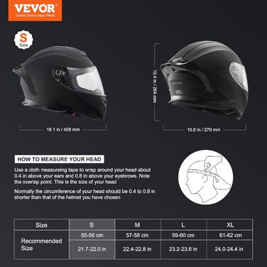 Мотошолом VEVOR інтегральний S, ABS, Bluetooth, змінне скло, DOT, чорний, для підлітків і дорослих