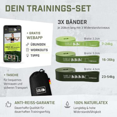 Стрічки для силових тренувань / Стрічки для підтягувань, набір фітнес-стрічок 3 шт. (LIGHT+, MEDIUM, STRONG) + Сумка + Тренувальний додаток