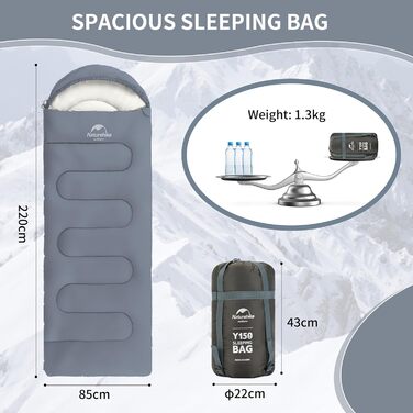 Спальний мішок Naturehike 3-сезонний, ультралегкий, водонепроникний, з'єднувальний, для дорослих, 220 x 85 см, блакитний