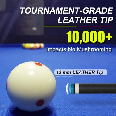 Кю Carbon Fiber CQ-BLUE-20: Професійний кий для більярду з карбону, 13мм шкіряний наконечник, кейс, захисти та крейда