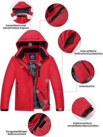 Жіноча зимова куртка YSENTO, водонепроникна, софтшел, тепла, вітрозахисна, для катання на сноуборді та активного відпочинку (червона, L)