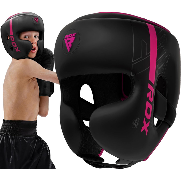 Дитячий боксерський шолом RDX для кікбоксингу, MMA та єдиноборств, рожевий, штучна шкіра Maya Hide, захист голови для тренувань, карате, муай-тай, тхеквондо