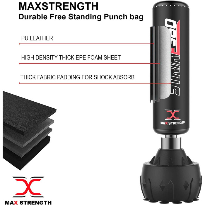 MaxStrength вільностоячий боксерський мішок для боксу та кікбоксингу 1,7-1,8 м, для MMA, міцна стійка, спортивний інвентар