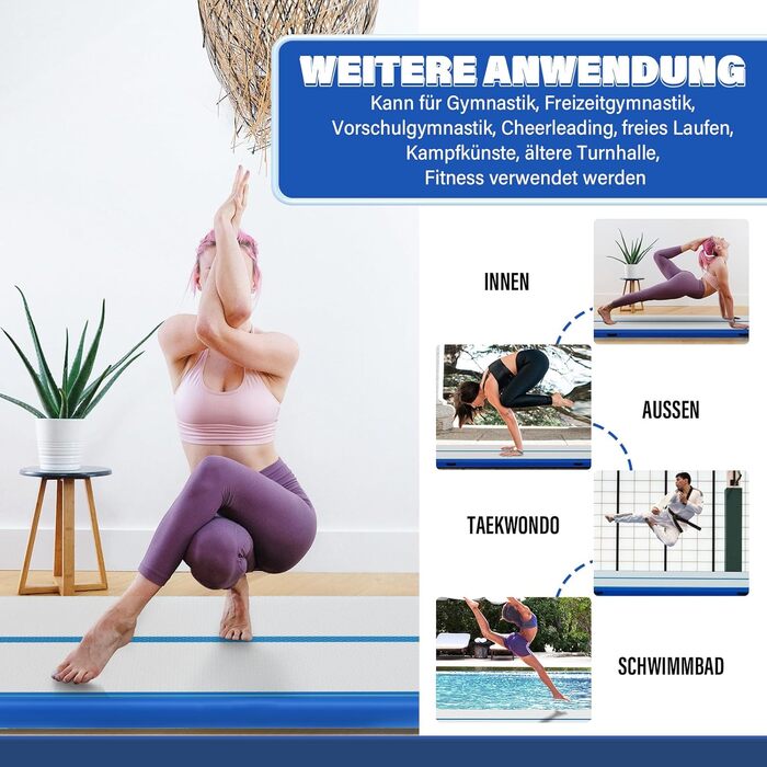 Надувна гімнастична матка для дому, 400x100x10 см, Mintgrün (світло-блакитний)