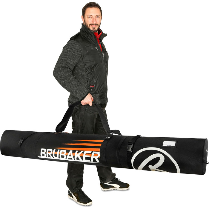 Чохол для лиж BRUBAKER Carver Champion, чорний/помаранчевий, 190 см – міцний, з підкладкою, для 1 пари лиж і палиць