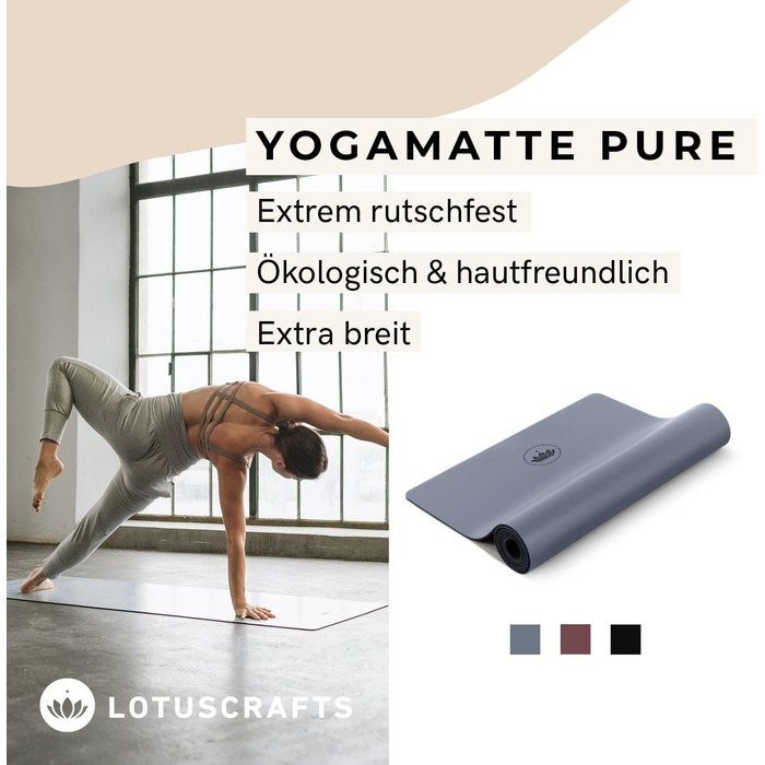 LOTUSCRAFTS® Йога-мат із натурального каучуку, нековзкий, універсальний для йоги, фітнесу, спорту, пілатесу, індиго