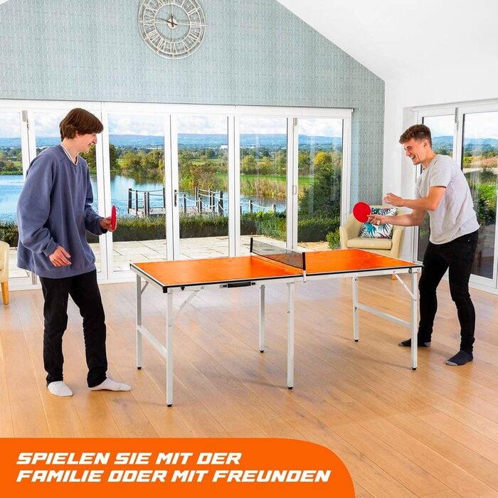 Стіл для настільного тенісу EasyPong Orange 182x91 см, преміум-якість, для дому та вулиці, з ракетками та м'ячами, легкий та міцний