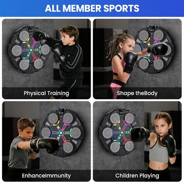 Музична боксерська машина IERAKOR для дітей з LED-підсвіткою, Bluetooth, 5 швидкостей, чорна