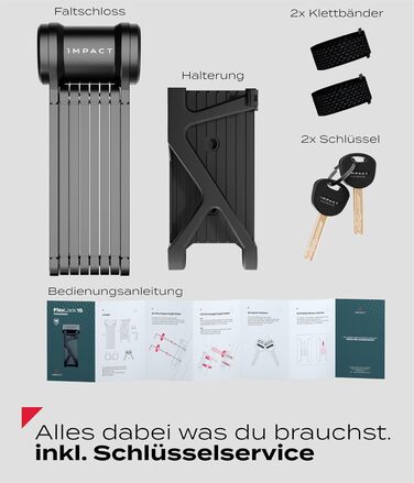 IMPACT® FlexLock 15: Преміальний складний замок для велосипеда - високий рівень безпеки. Зручний замок з рівнем безпеки 15 до 120 см, витримує до 1,5 тонн тяги. З ключем.