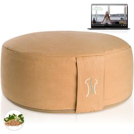 Йога подушка BACKLAXX® для медитації XL, діаметр 35 см, висота 15 см, з наповнювачем з гречаної лузпи, з відеокурсом - пуф-подушка для сидіння на підлозі (Абрикосовий жовтий)