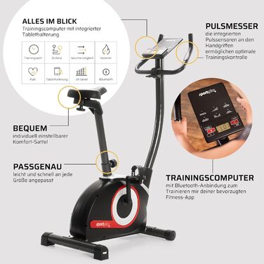 Велотренажер SportPlus Compact, 24 рівні навантаження, ергометр, вимірювання пульсу, сумісний з додатками, до 120 кг, німецький дизайн