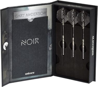 Набір дротиків Unicorn Gary Anderson Noir Phase 3/5, сталева вістря, 90% вольфрам, чорне титанове покриття, 21-24 г, у подарунковій упаковці