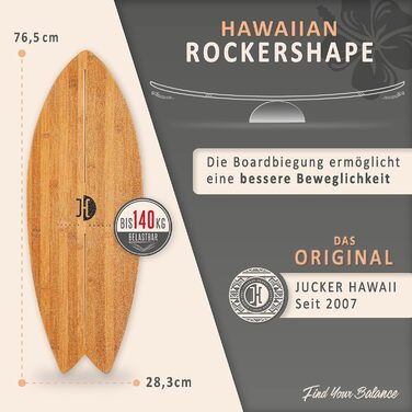 Балансборд JUCKER HAWAII Ocean Rocker з натурального дерева, антиковзка поверхня, тренажер для рівноваги для дітей і дорослих, форма для серфінгу, бамбук і коркова напівсфера