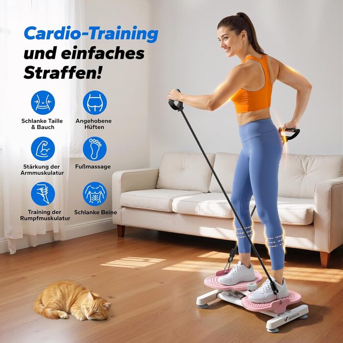 MERACH Диск для скручування тазу, тренажер для пресу з 2 еластичними стрічками, для підтяжки талії та кор-тренінгу, до 136 кг, безшумний фітнес-інвентар для дому (Рожевий)