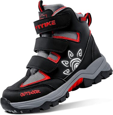 Дитячі зимові черевики ASHION: теплі, водонепроникні, для сноубордингу та трекінгу, розмір 32 EU, чорно-червоні