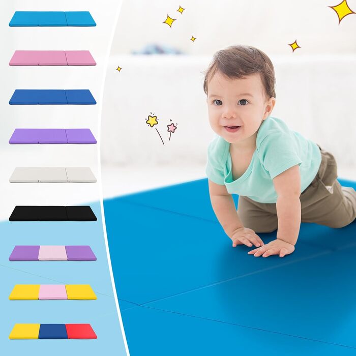 Складаний спортивний мат COSTWAY 180×60×5 см, водостійкий, нековзний, для гімнастики, йоги, фітнесу, бірюзовий