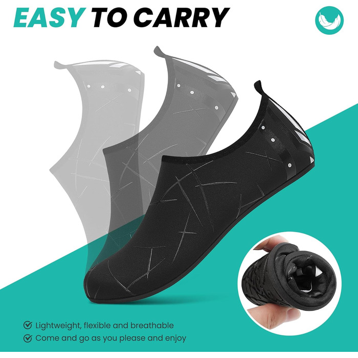 Чоботи для плавання та водних видів спорту: чоловічі та жіночі, швидковисихаючі, з антиковзким покриттям, легкі, для пляжу, басейну та серфінгу (34 EU, 857 Чорний)