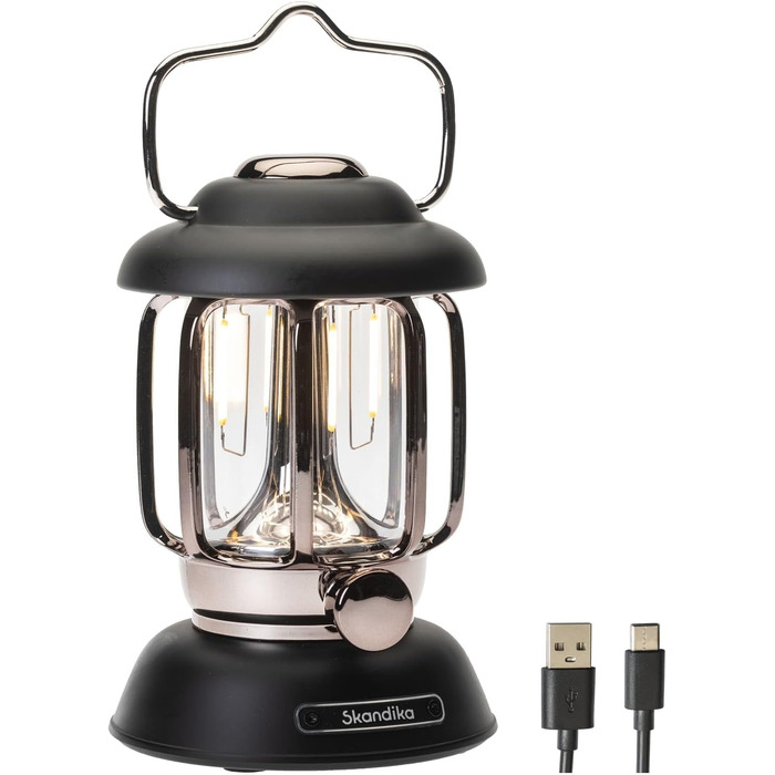 Ліхтар намету Skandika Forsol LED Retro-стиль | Акумулятор 4400mAh, регулювання яскравості, для кемпінгу, саду, декору, піших прогулянок, зелений (чорний)