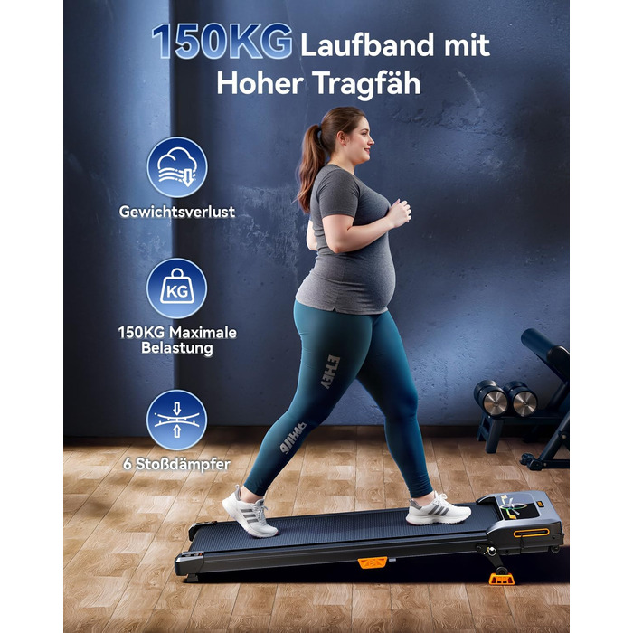 Бігова доріжка AnyLife з регулюванням нахилу, компактний, тихий, LED-дисплей, для дому, чорний, до 150 кг