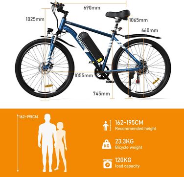 Електровелосипед HITWAY 26'' для міста і бездоріжжя, 250W мотор, 36V 12Ah знімна батарея, 7 швидкостей, пробіг до 90 км, сертифікат StVZO