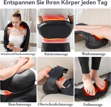 Масажер для шиї та плечей Shiatsu з підігрівом, 3D масажні головки, 3 режими - PU шкіра. Для дому, офісу, авто. Подарунок для чоловіків та жінок