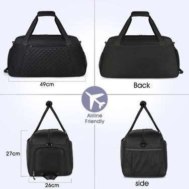 Спортивна сумка Lubardy для жінок, 40л: велика дорожня сумка, weekender, для плавання, тренувань, з відділенням для взуття, для фітнесу, подорожей, йоги, танців (чорна)