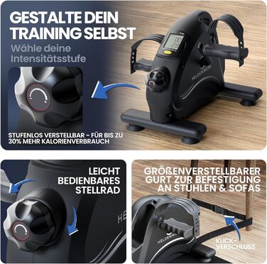 Тренажер для ніг та рук HELDENWERK Pedaltrainer Basic Set — домашній велотренажер для літніх людей та реабілітації, сертифікований TÜV/GS, з ременями та килимком