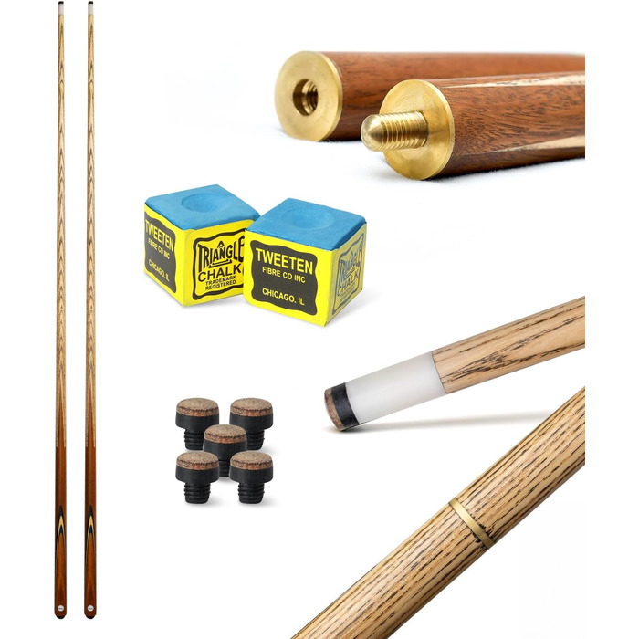 Набір для більярду HD Billard Queue Set: 2-секційна кий з благородного дерева, 147 см, для пулу та снукеру, змінна шкіряна насадка, крейда та запасні насадки