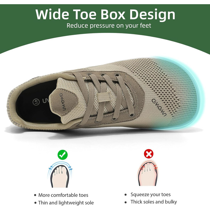 Взуття для ходьби босоніж Дами/Чоловіки | Широка передня частина, підошва 4 мм | Легке, дихаюче, неслизьке | Спорт, Outdoor, повсякденне (40 EU, Хакі)