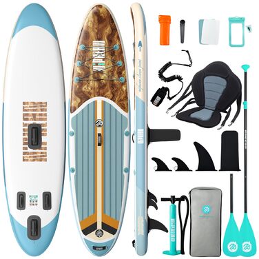 Надувне SUP-борд Niphean Stand Up Paddle Board з сидінням та аксесуарами, 320 см, для 2 осіб (200 кг), Greenwave Woodtune з StabilTrac-фіном