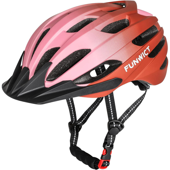 Велосипедний шолом FUNWICT для чоловіків і жінок, регульований, MTB та шосейний, знімний козирок, стильний, 57-61 см, чорний матовий, помаранчевий, рожевий